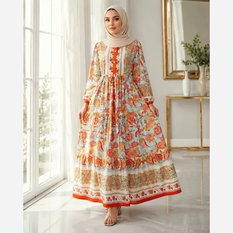 پیراهن زنانه الیزه ساحلی جلو دگمه طرح سیمین