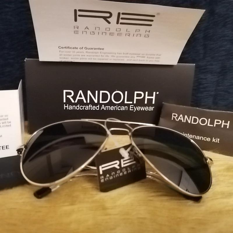 عینک آفتابی و شب خلبانی رندولف شیشه سنگ مدل کانکورد عدسی زرد فریم طلایی فول پک RANDOLPH CONCORD CR 231 24K GOLD