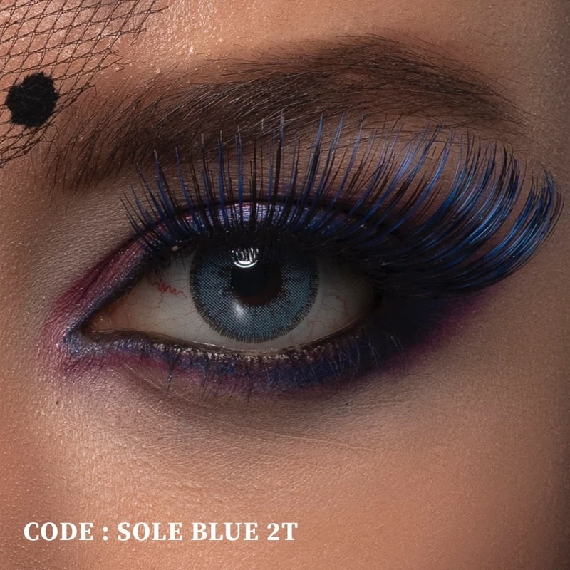 لنز چشم طبی رنگی سالانه رینبو sole blue 2t سری پیکون ( رنگ آبی دور مشکی)