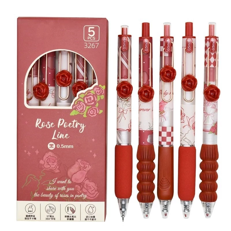 پک لاکچری 5 عددی روان نویس موکا طرح Rose Poetry Line