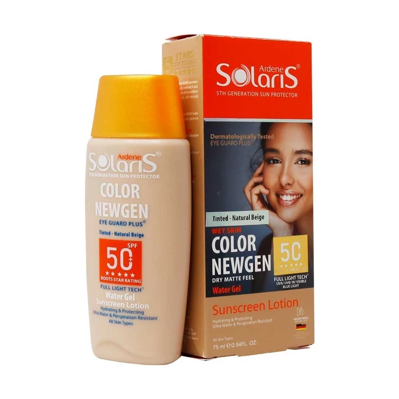 لوسیون آبی ضد آفتاب فاقد چربی رنگی بژ طبیعی SPF50 سولاریس آردن 75 میل