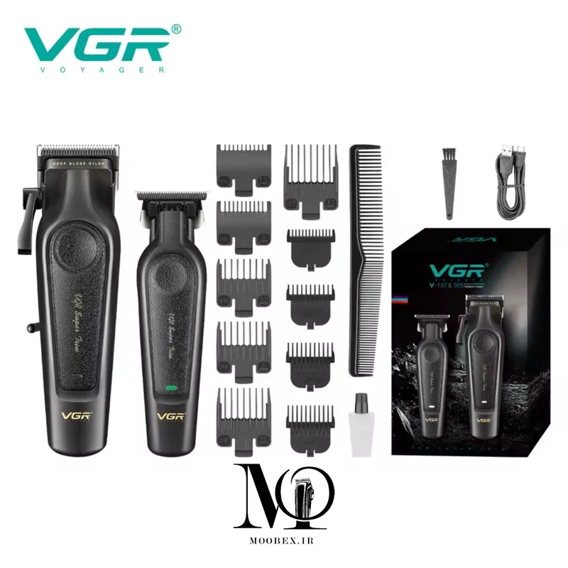 ست ماشین اصلاح دوقلوVGR/اصلی/باگارانتی مدل 197V995 خط زن و حجم زن بی نظیر ضد زنگ 