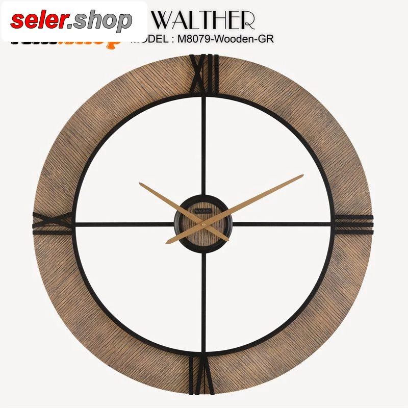 فروش ویژه ساعت دیواری قطر 80 ترکیب چوب و فلز M8079_Wooden_GR