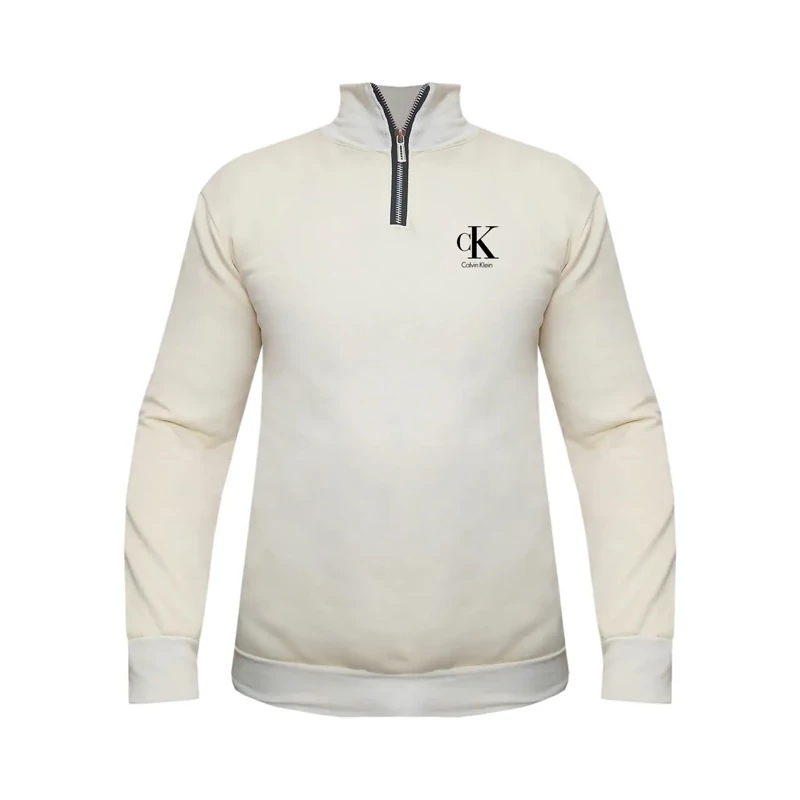 هودی نیم زیپ مردانه طرح CK مدل T965R کرم سایز L XL 2XL