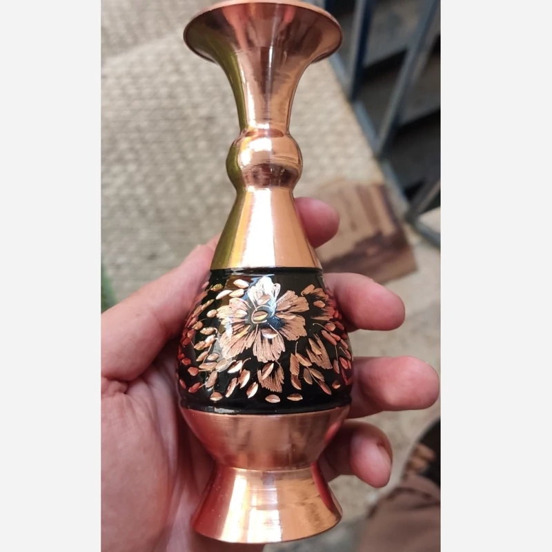 گلدان مسی مدل الماس تراش ارتفاع 25 سانت