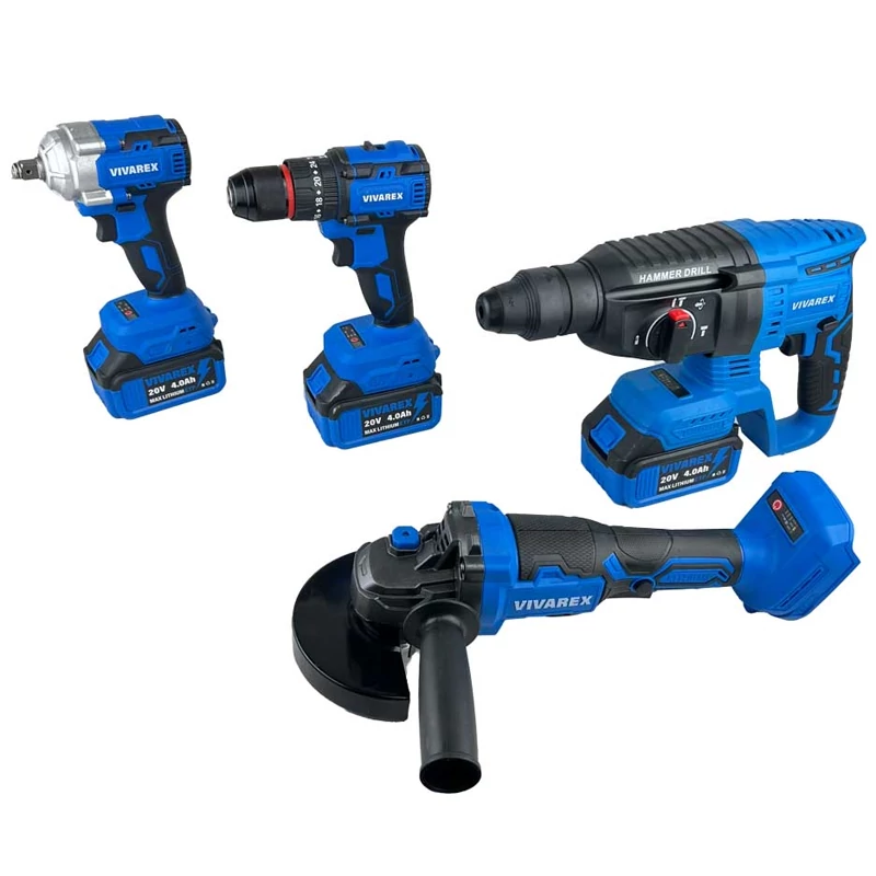 کیت شارژی 4 عددی براشلس برند ویوارکس 3 باتری با گارانتی و لوازم مدل VIVAREX VR2404-BCK مینی فرز دریل تخریب سه کاره شارژی