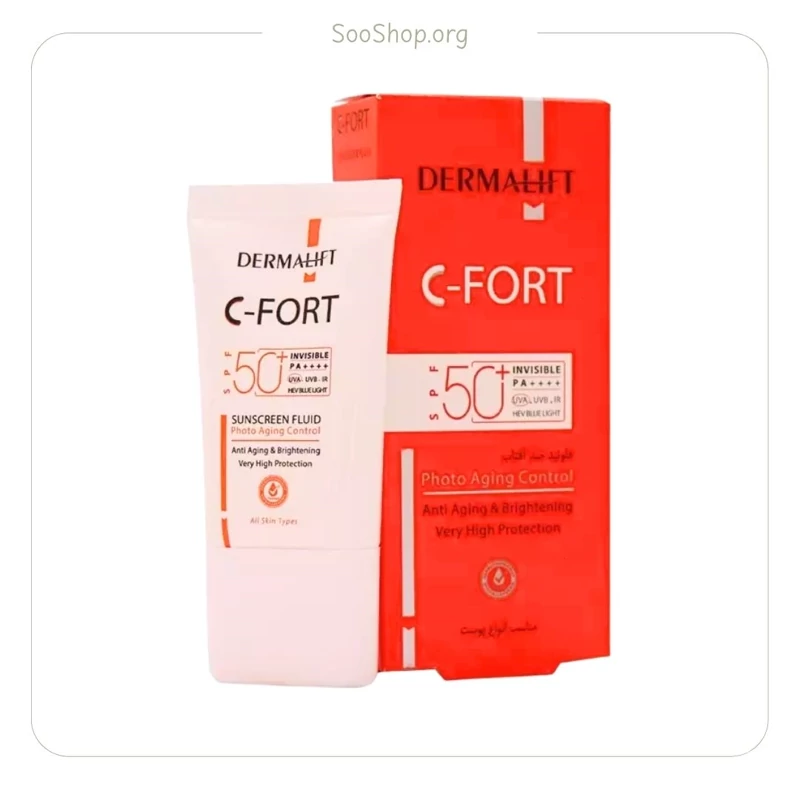 فلوئید ضدآفتاب بدون رنگ درمالیفت SPF 50 مدل C-FORT مناسب برای انواع پوست حجم 40 میلی لیتر