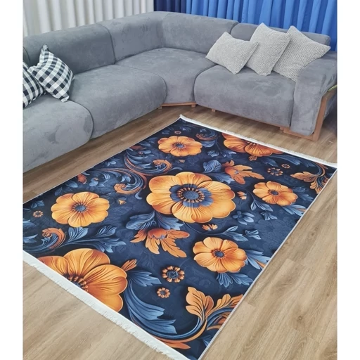 فرش چاپی مخمل سرمه ای چاپی سه بعدی 9111 (پس کرایه)