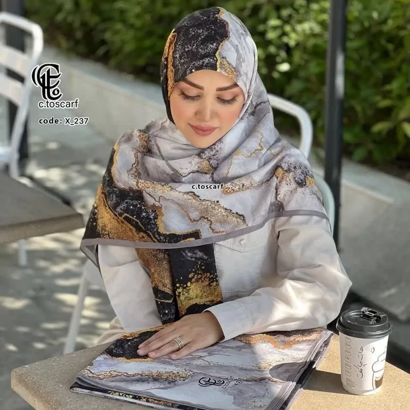 روسری نخی کاستوم طرح رزین قواره 110 و 115 سانتی متر