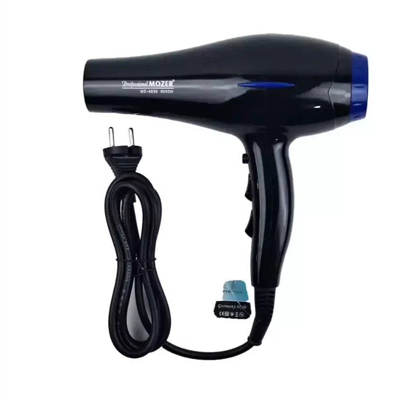 سشوار موزر کد 8835 متور سبک 6000وات واقعی بدنه نشکن خوش دست و سبک دارای دو کله حالت دهنده سیم چرخشی 360درجه یک سا