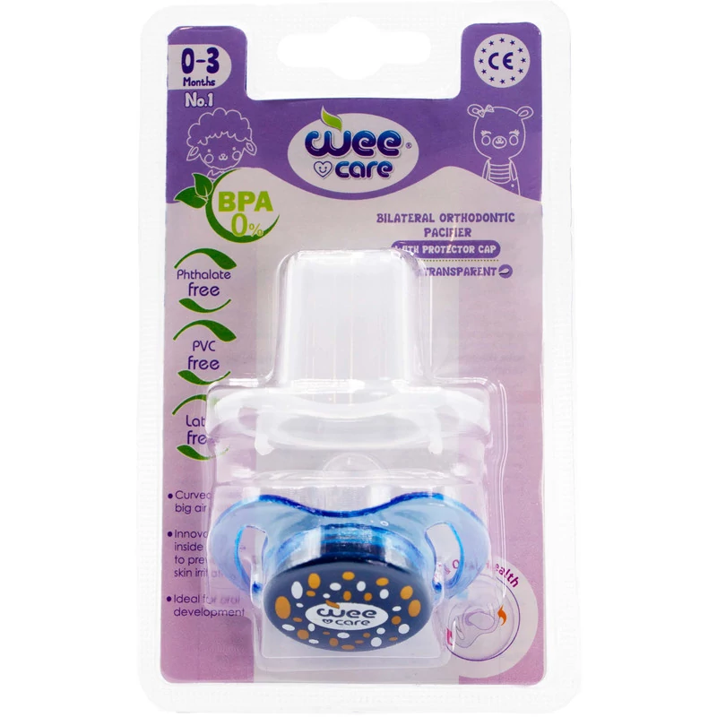 پستانک ارتودنسی وی کر مدل بادامی شفاف دربدار Comfort سایز 0تا3ماه (Wee Care-P142)