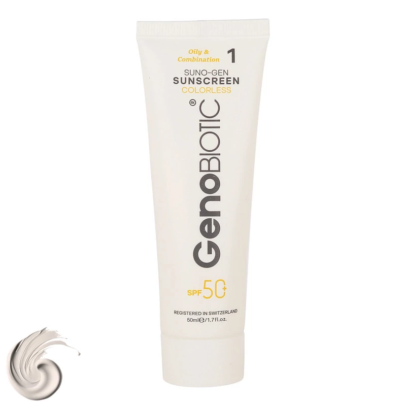 کرم ضدآفتاب بیرنگ ژنوبایوتیک SPF50 مدل 01 محافظ UVA ،UVB، مناسب پوستهای مختلط و چرب، حجم 50 میلیلیتر مدل 1