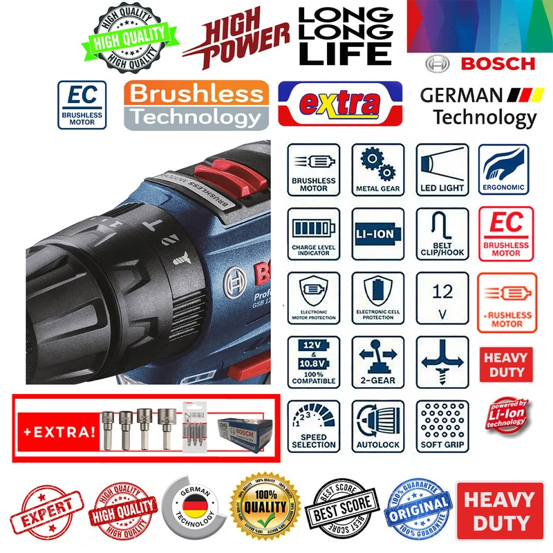دریل پیچ گوشتی شارژی چکشی بوش مدل GSB 12 V 30 Professional Extra