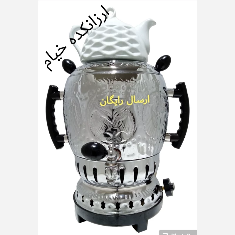 سماورگازی برنجی 6لیتری سه کاره سه تیکه مدل اپولون با قوری سه طرح