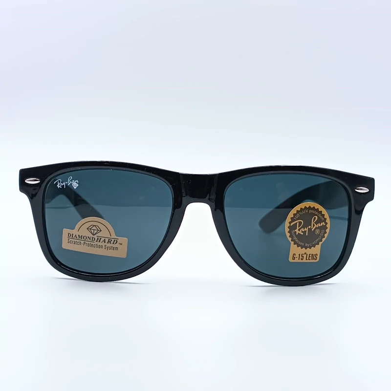 عینک آفتابی ریبن ویفرر شیشه سنگ مشکی که همراه پک کامل ریبن Rayban WAYFARER RB 2140 سایز 54