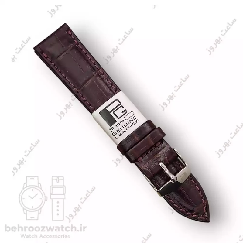 بند ساعت چرم PG طرح سوسماری 22 میلی متری خاکستری تیره