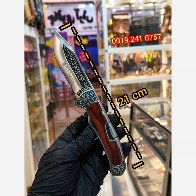 چاقو تاشو کلمبیا اورجینال گل دار چوبی