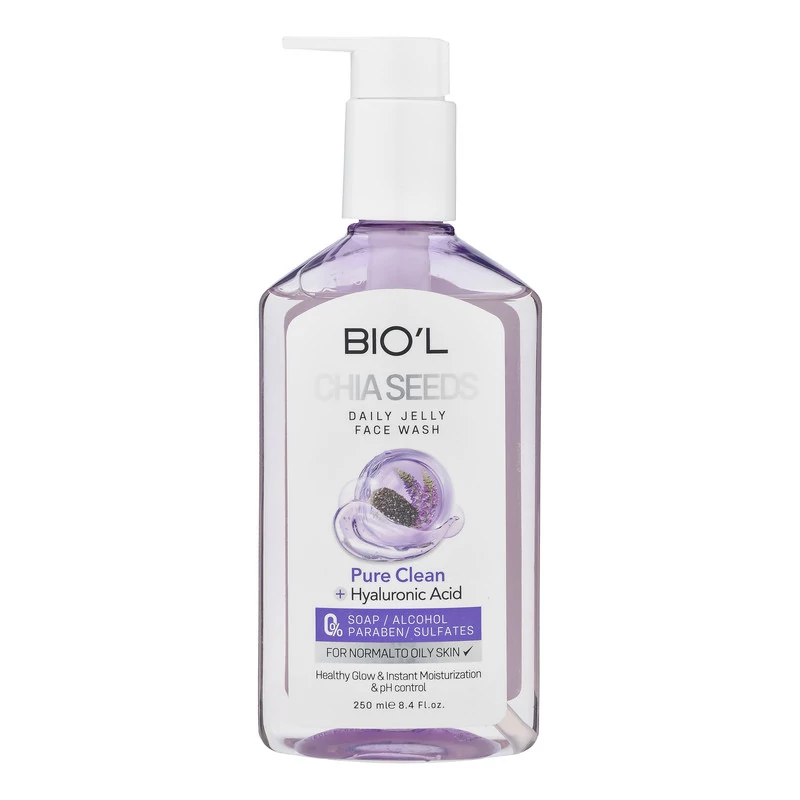 ژل فیس واش شستشوی صورت بیول BIO'L مدل دانه چیا پوست معمولی تا چرب پمپی حجم 250 میلیلیتر