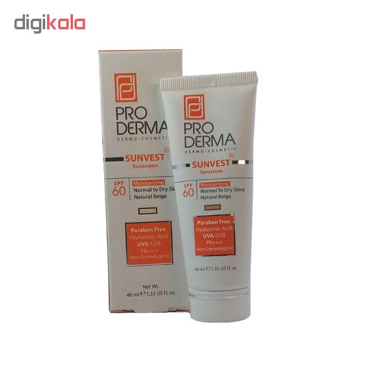 کرم ضد آفتاب و مرطوب کننده بژ طبیعی پرودرما SPF 60 مدل Moisturizing حجم 40 میلی لیتر | PRODERMA SPF 60 SUNSCREEN & MOIS