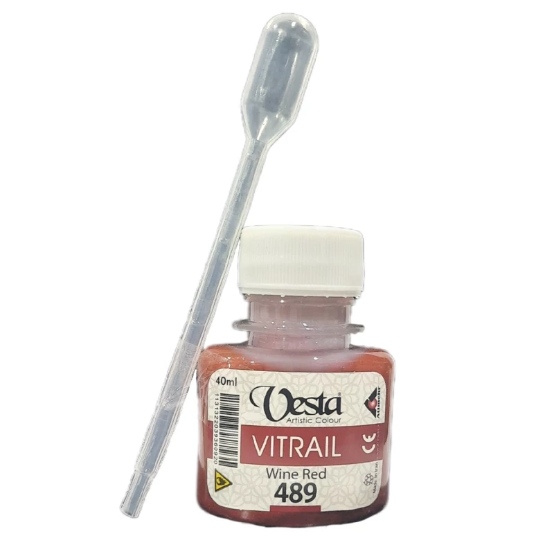 رنگ ویترای قرمز شرابی وستا - کد 489 wine red چهل میل - همراه با قطره چکان