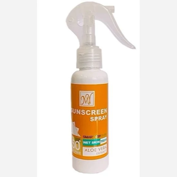 اسپری ضد آفتاب بیرنگ صورت و گردن و دست مای SPF 50 مدل آلوئه ورا محافظ UVA ،UVB مناسب برای انواع پوست حجم 100 میلیلیتر