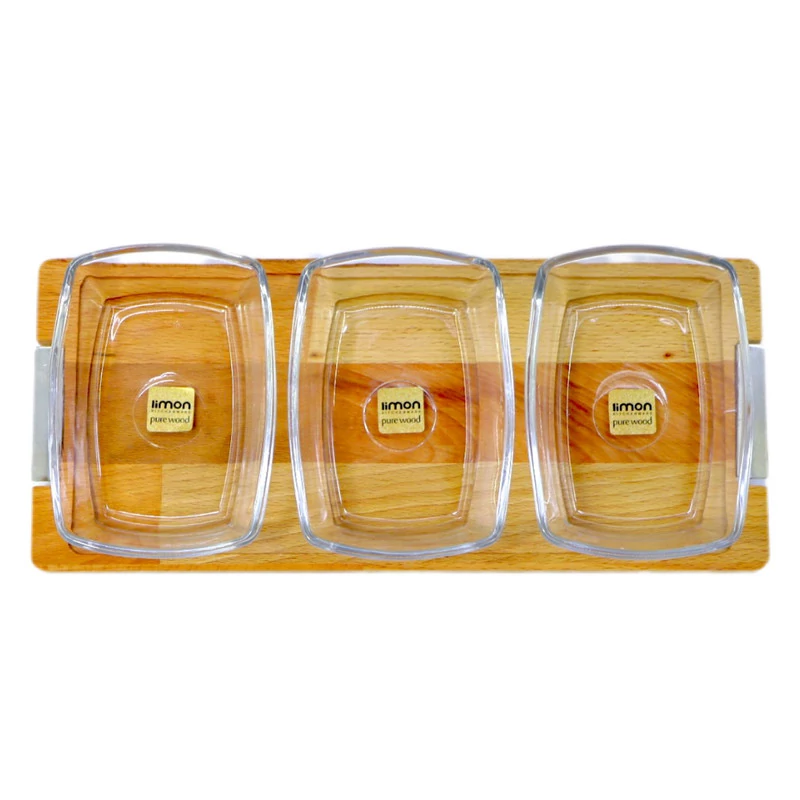 اردورخوری مستطیل پایه چوبی 3 عددی بزرگ لیمون کد 2252