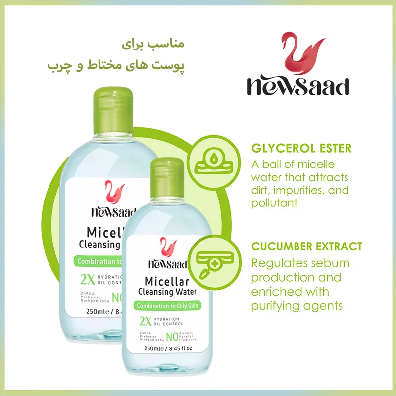 محلول پاک کننده آرایش صورت نیوساد مدل Com-Oil مناسب پوست های چرب حجم 250 میلی لیتر مجموعه دوازده عددی