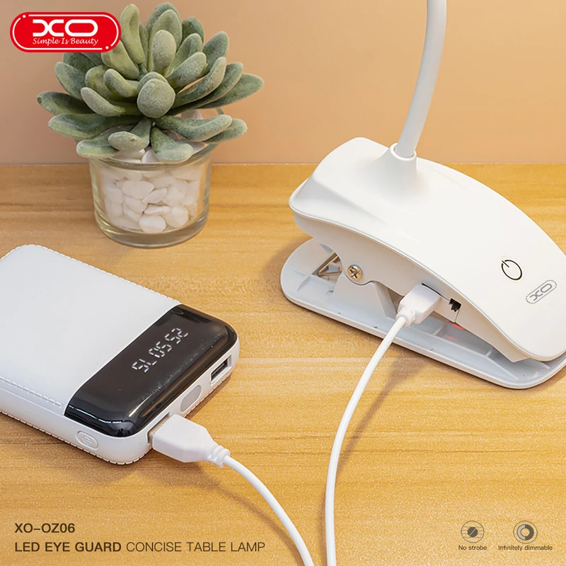 چراغ مطالعه شارژی ایکس او مدل XO-OZ06B | گردن انعطافپذیر، نور مهتابی، 3 سطح روشنایی