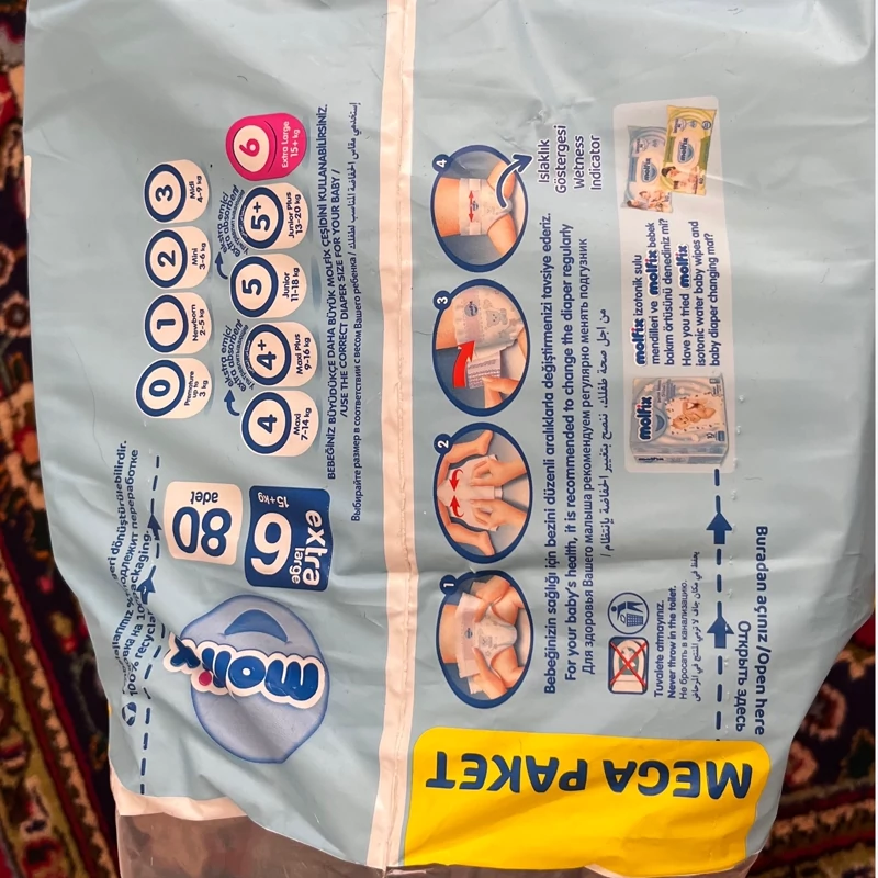 پوشک مولفیکس چسبی مگا پک سایز 6 بسته 80 عددی ( محصول ترکیه)