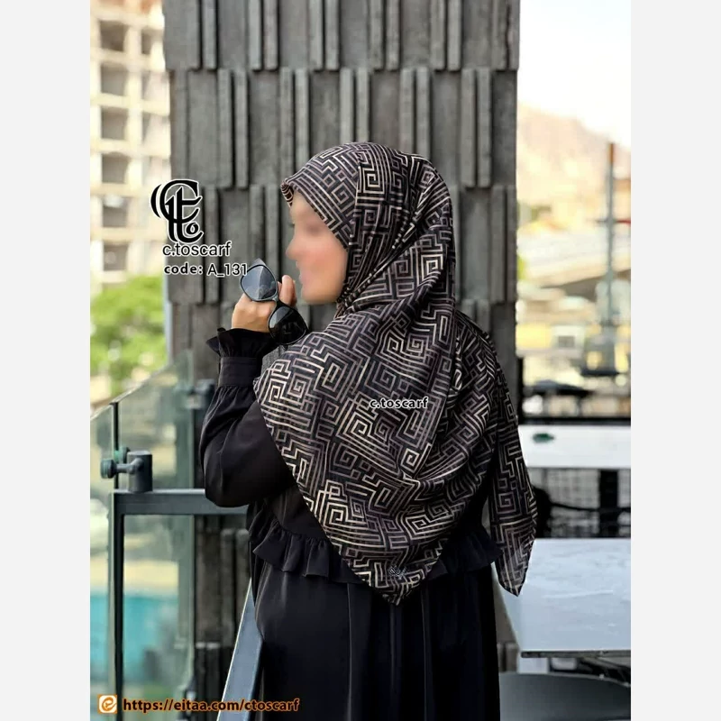 روسری طرح سیمین نخ بامبو قواره140 زنانه مشکی