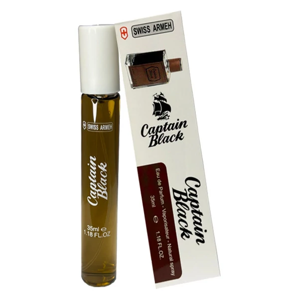 عطر جیبی مردانه سوئیس آرمه مدل Captain Black با رایحه گرم و شیرین و تند حجم 35 میلیلیتر