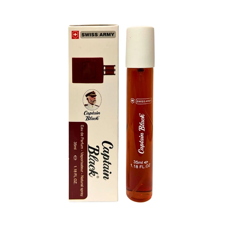 عطر جیبی مردانه سوئیس آرمه مدل Captain Black با رایحه گرم و شیرین و تند حجم 35 میلیلیتر