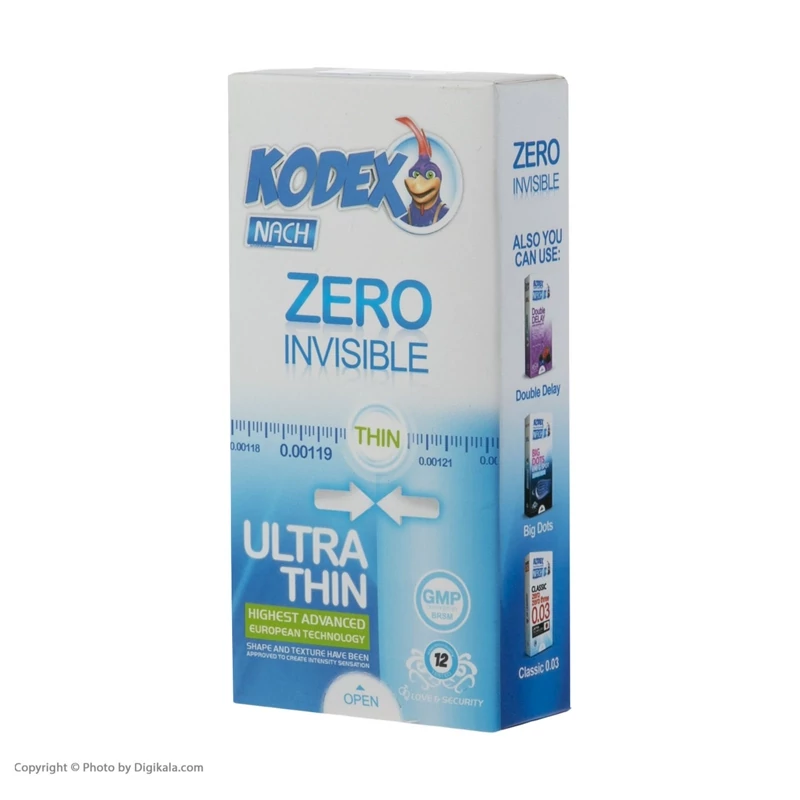 کاندوم فوق نازک کدکس مدل ZERO INVISIBLE بسته 12 عددی