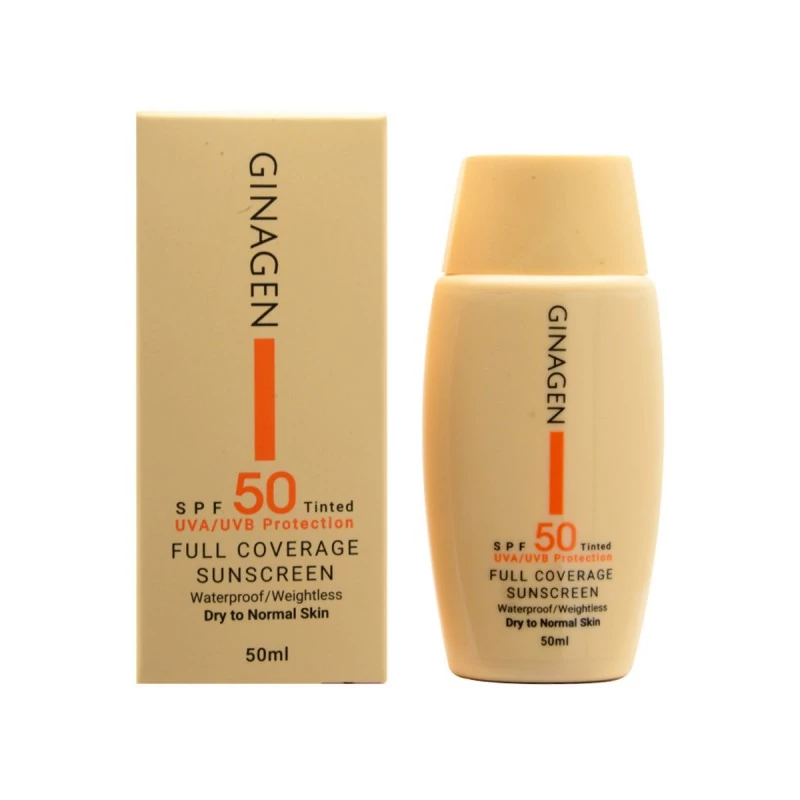 کرم ضد آفتاب رنگی 02 ژیناژن مدل Full Coverage با spf 50 مناسب پوست معمولی و خشک حجم 50 میل