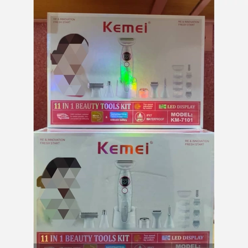 ست اصلاح صورت و بدن بانوان 6کاره KEMEI کیمی مدل KM-7101 اصلی شیوراصلاح ژیلت برقی وان بلید بادی گروم کاملترین موزن زنانه