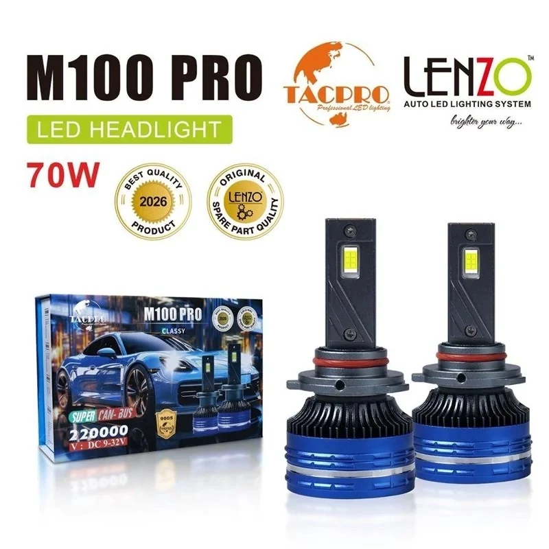 هدلایت M100 Pro از برند لنزو Lenzo زرد فابریک 4300K اورجینال - پایه H7 تک کنتاک دو خار - بسته 2 عددی