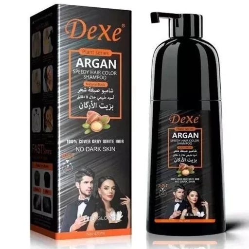 شامپو رنگ مو سیاهی طبیعی در 8 دقیقه با روغن آرگان مراکش برند دکسی DEXE