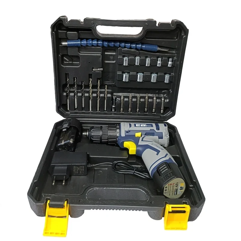 دریل پیچ گوشتی شارژی 10میلیمتری 12ولت ابی مکس مدل EM-12V مجموعه 24 عددی