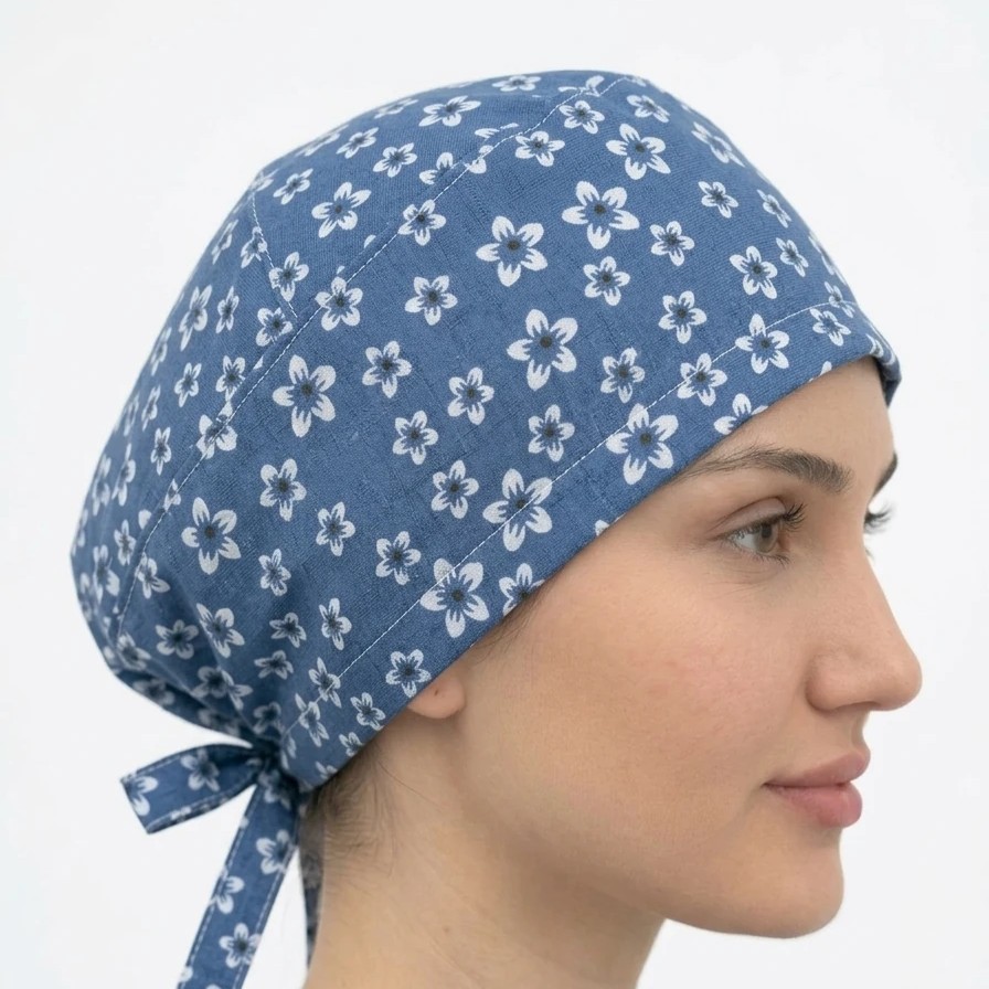 کلاه جراحی لاکرا طرح آبی گلدار