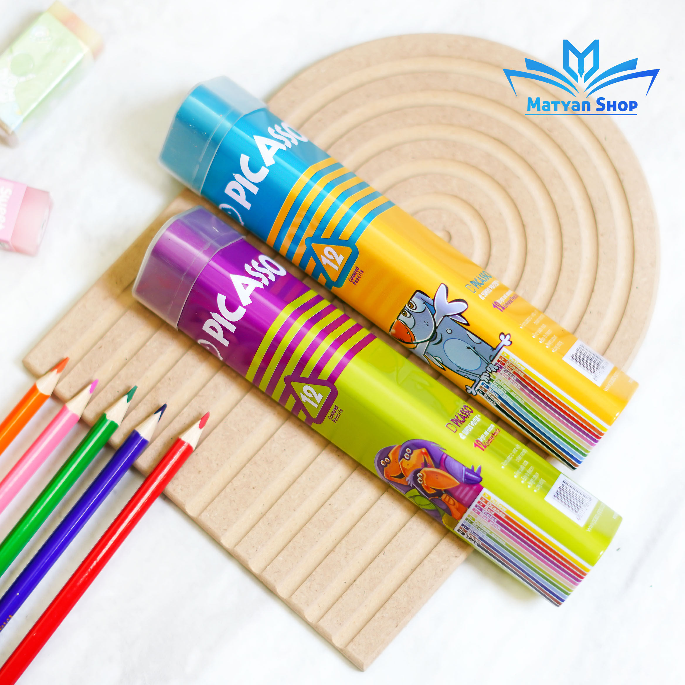مداد رنگی 12 رنگ پیکاسو جعبه استوانه ای