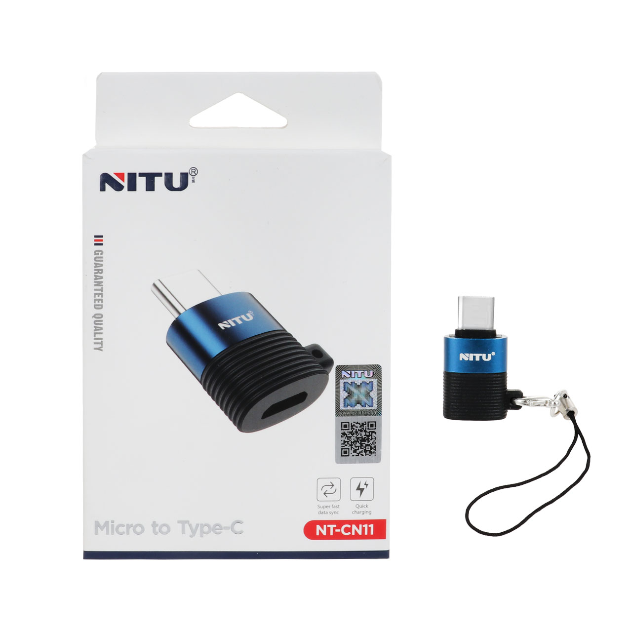 تبدیل NITU MicroUSB TO Type-C مدل CN11 - مشکی آبی (گارانتی 18 ماه تعویض نیکان همراه)