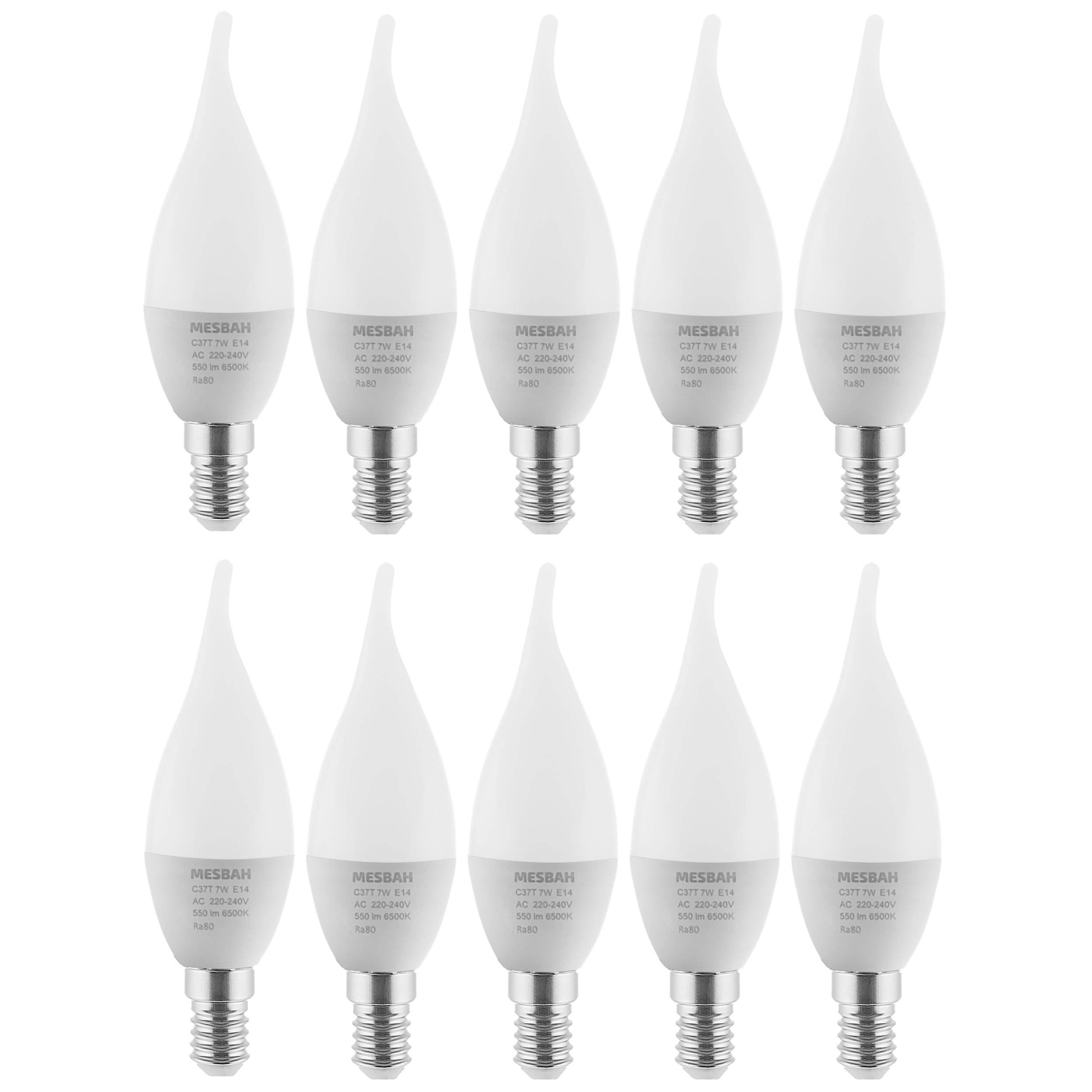 لامپ ال ای دی 7 وات مصباح مدل اشکی کد C37T-7W پایه E14 بسته 10 عددی