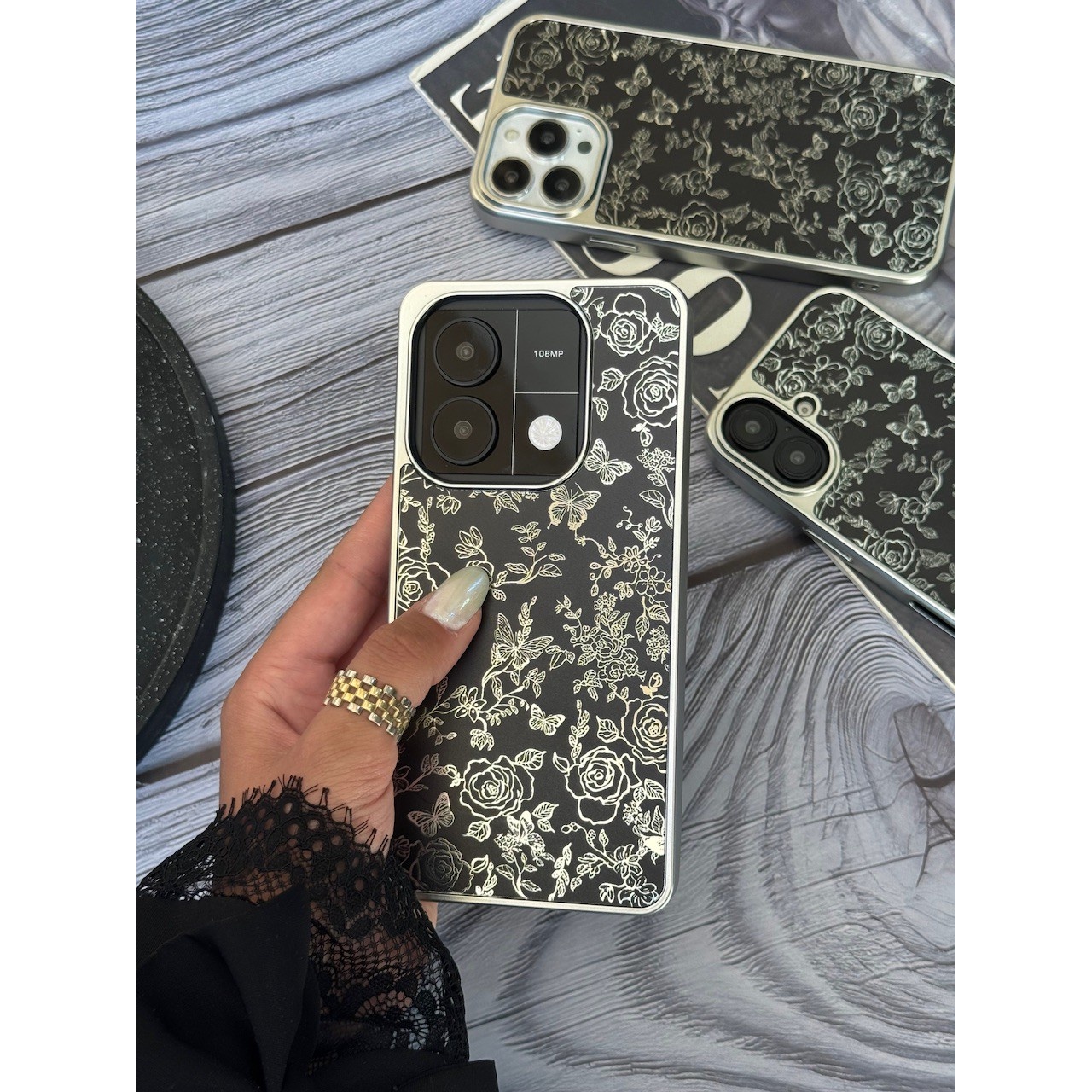 قاب کاور گارد گل مشکی Dark Flowers شیائومی برای شیائومی نوت134جی نوت13 4جی note13 note13 4g