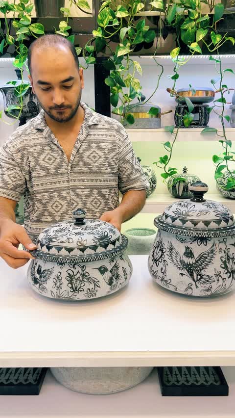 دیگ سنگی درباری با دسته مس طرح ققنوس