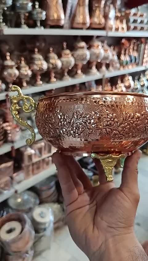 تخمه وپسته خوری مسی گلبرگ نانو دسته دار سه پایه