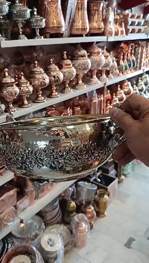 آجیل خوری مسی کروم گلبرگ سه پایه دسته دار