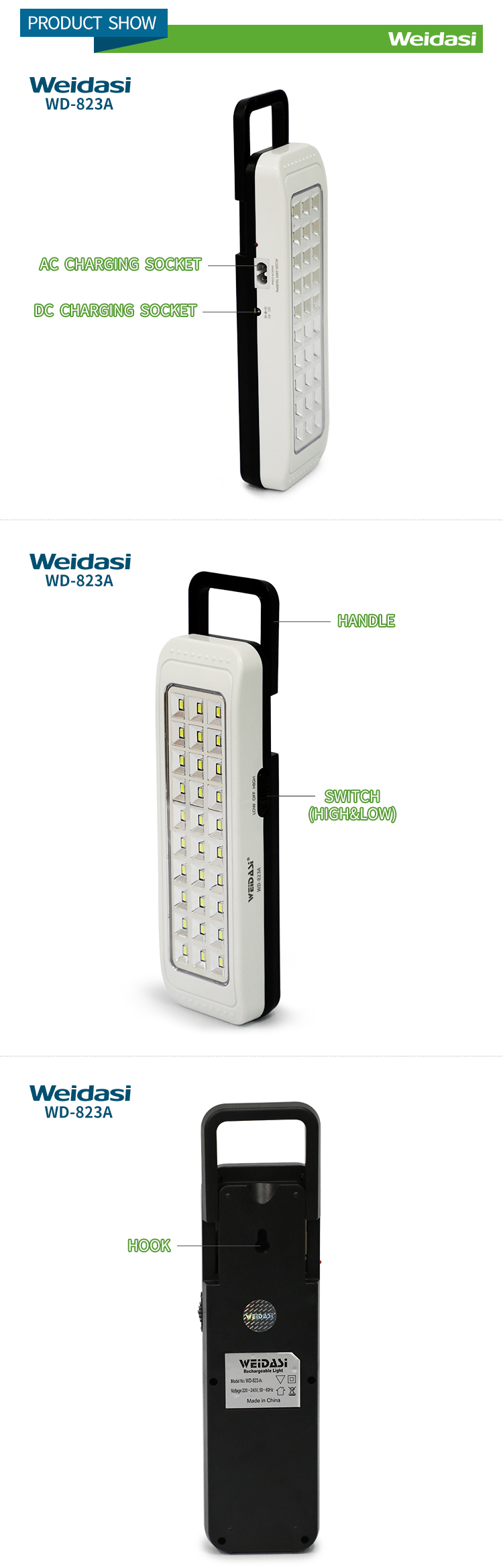 چراغ اضطراری ویداسی مدل WD-823A مهتابی
