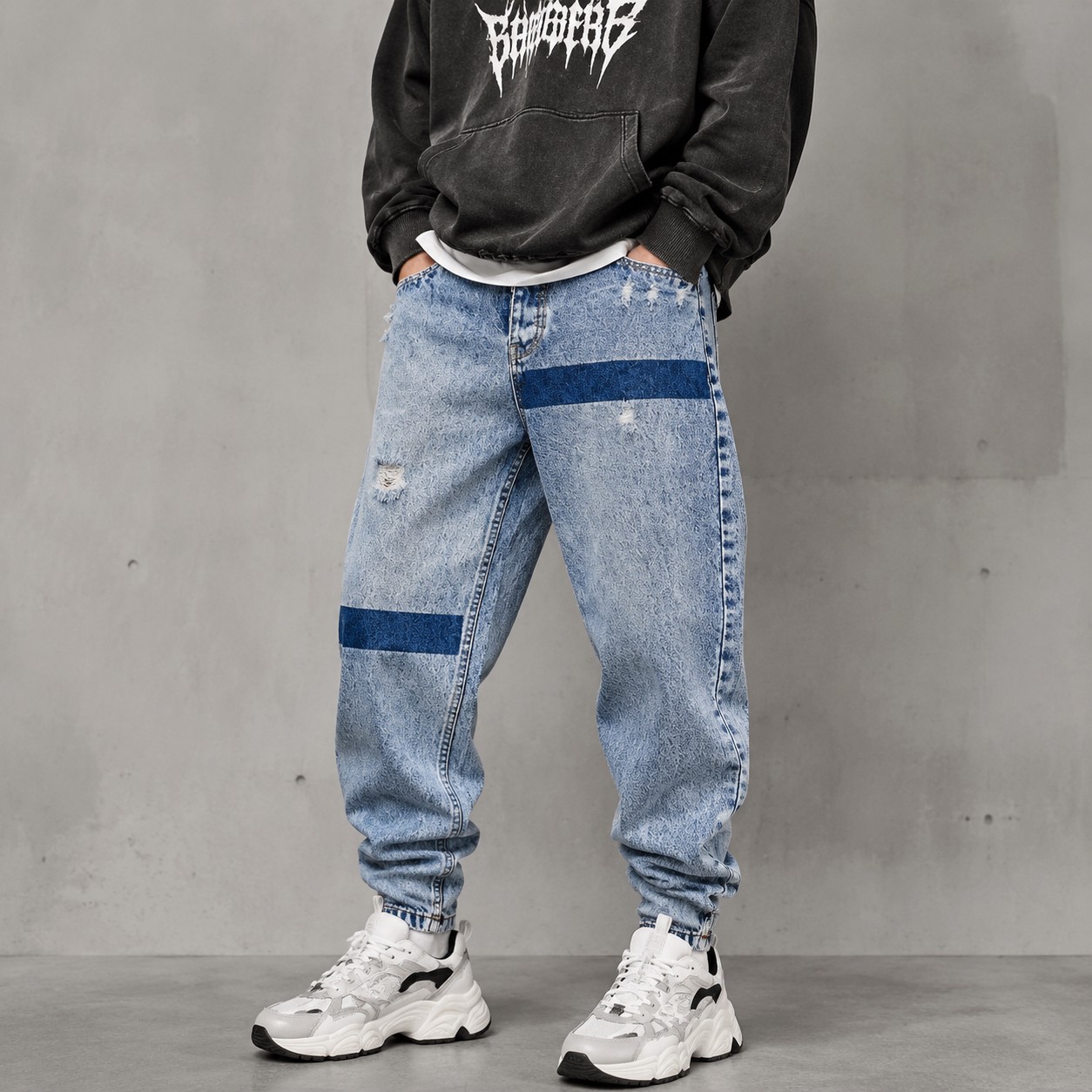 شلوار جین مردانه مام فیت مدل Two-Tone Denim رنگ Light Blue