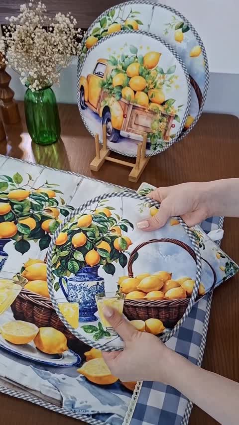 سرویس آشپزخانه 6 تیکه دورو مخمل طرح مزرعه لیمو 