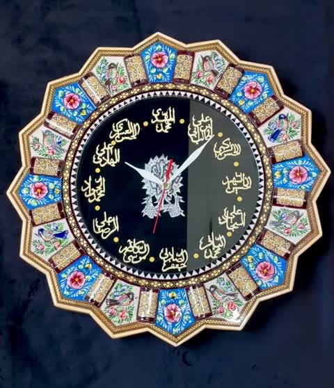 ساعت دیواری خاتم کاری سنتی دست ساز سایز 25 سانتی